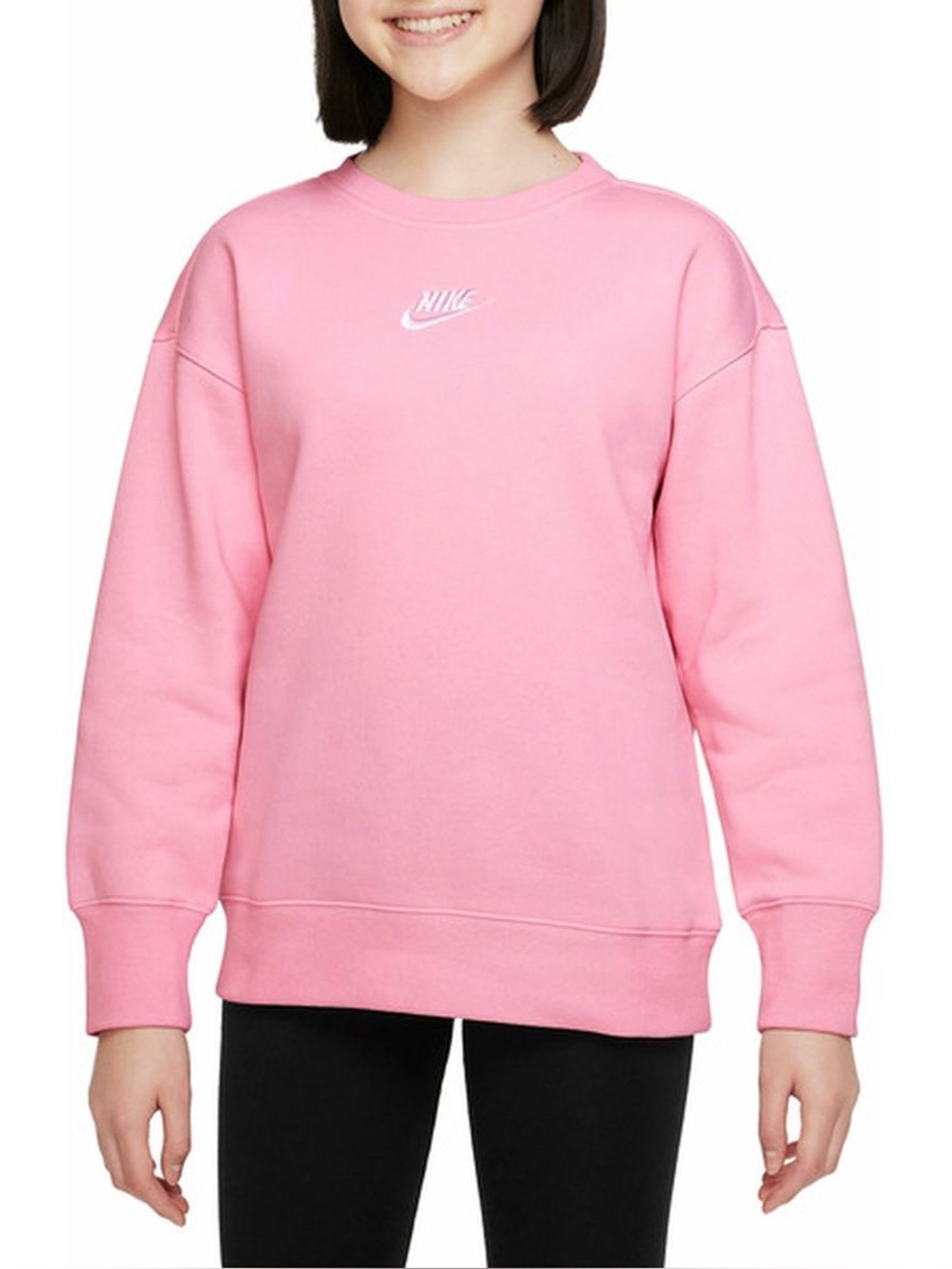 New Nike Girls' Sportswear Club Fleece Crewneck Sweatshirt Soft Pink w stain